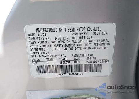 2006 Infiniti M35X from USA, damaged, VIN JNKAY01F96M261594